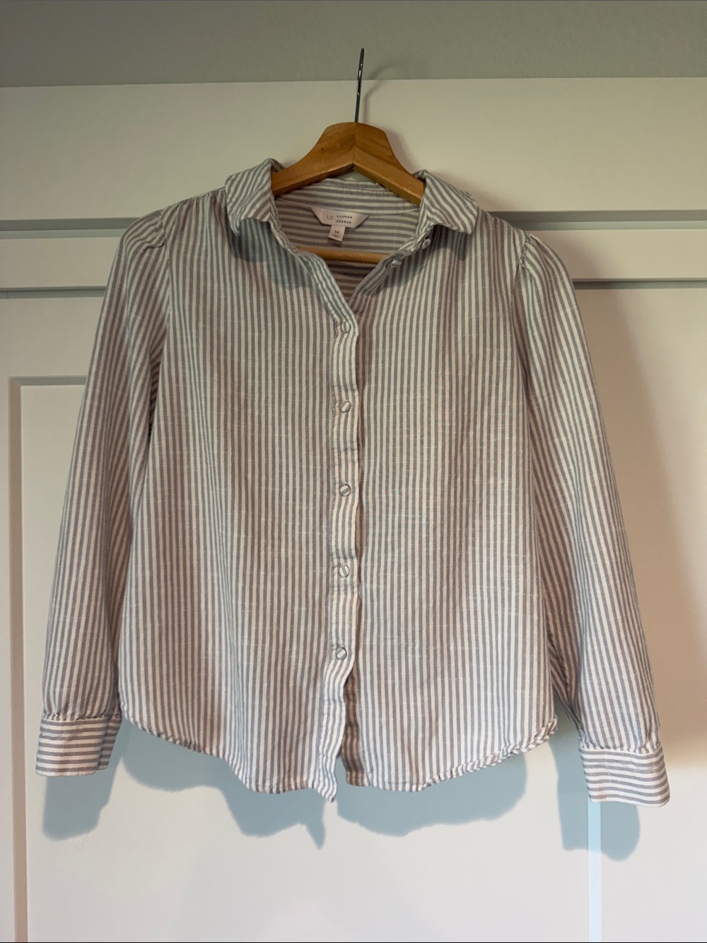 LC Lauren Conrad Striped Button-Down Shirt in Grey and White